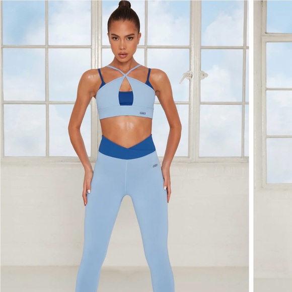 Bo and Tee Oh Polly Petite Revive Wrap V Waist Leggings in Blue - Picture 2 of 3